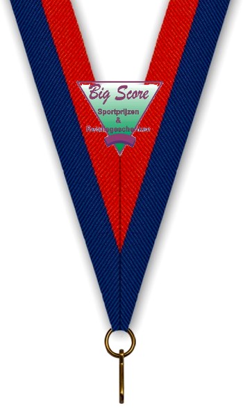 Medaillehalslint breed Blauw-Rood
